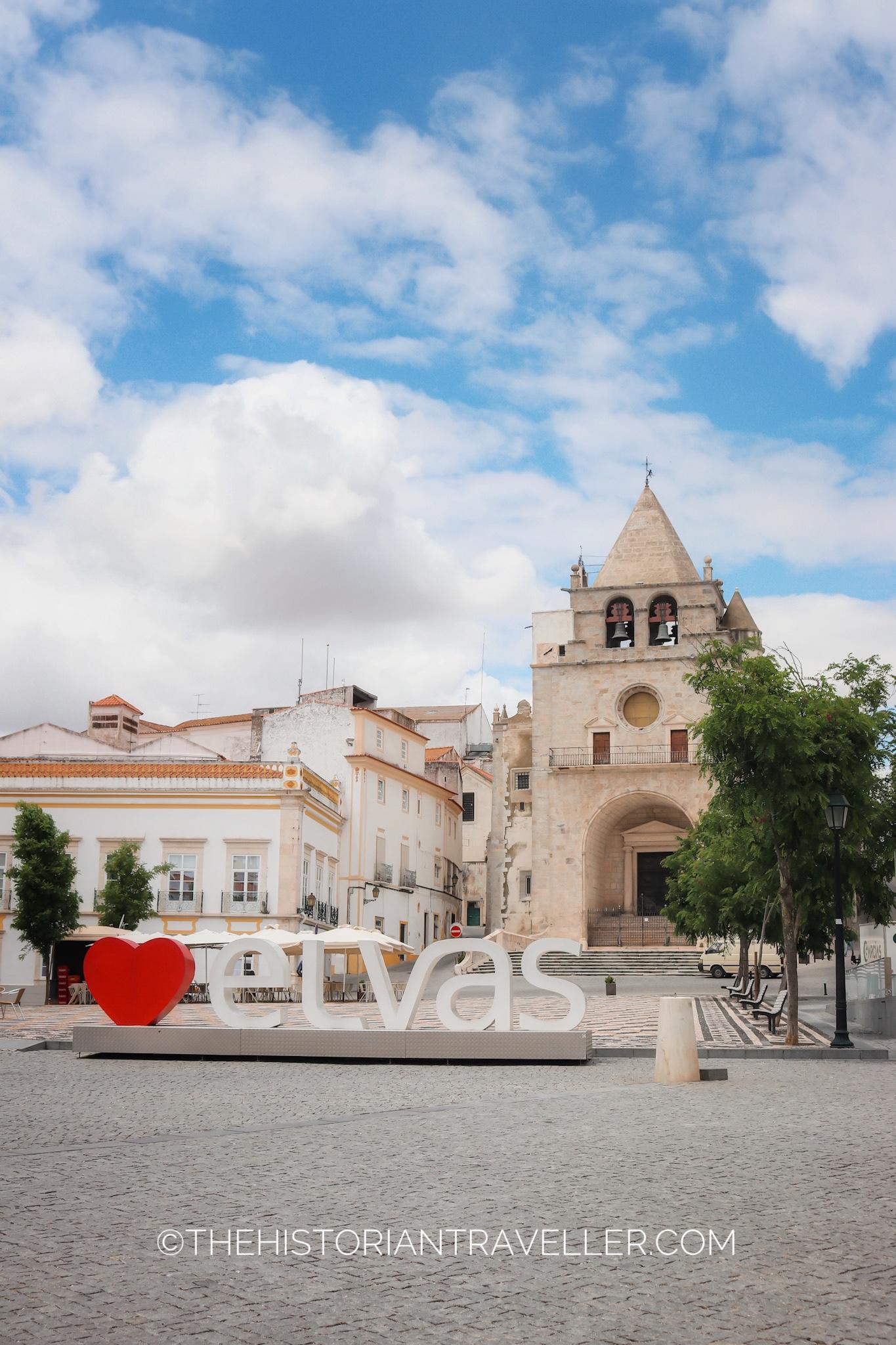 Elvas main square with the Our Lady of Assumption cathedral