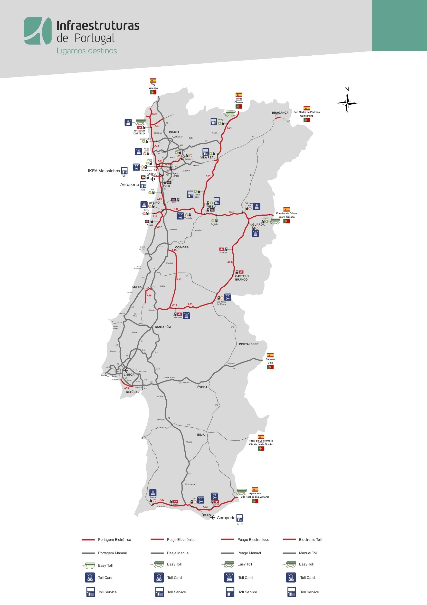 Portugal toll roads map. Source: Infraectucturas de Portugal - Road trip Portugal