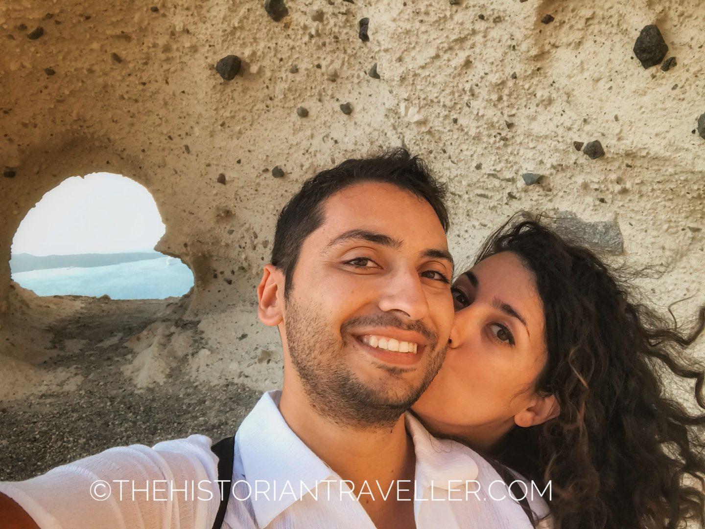 Laura and Alessio with the heart of Santorini