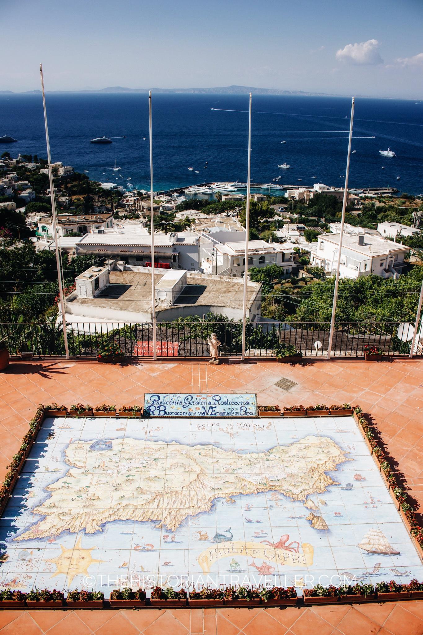 Map of Capri visible from one of the terrace in Capri town - Capri scooter itinerary