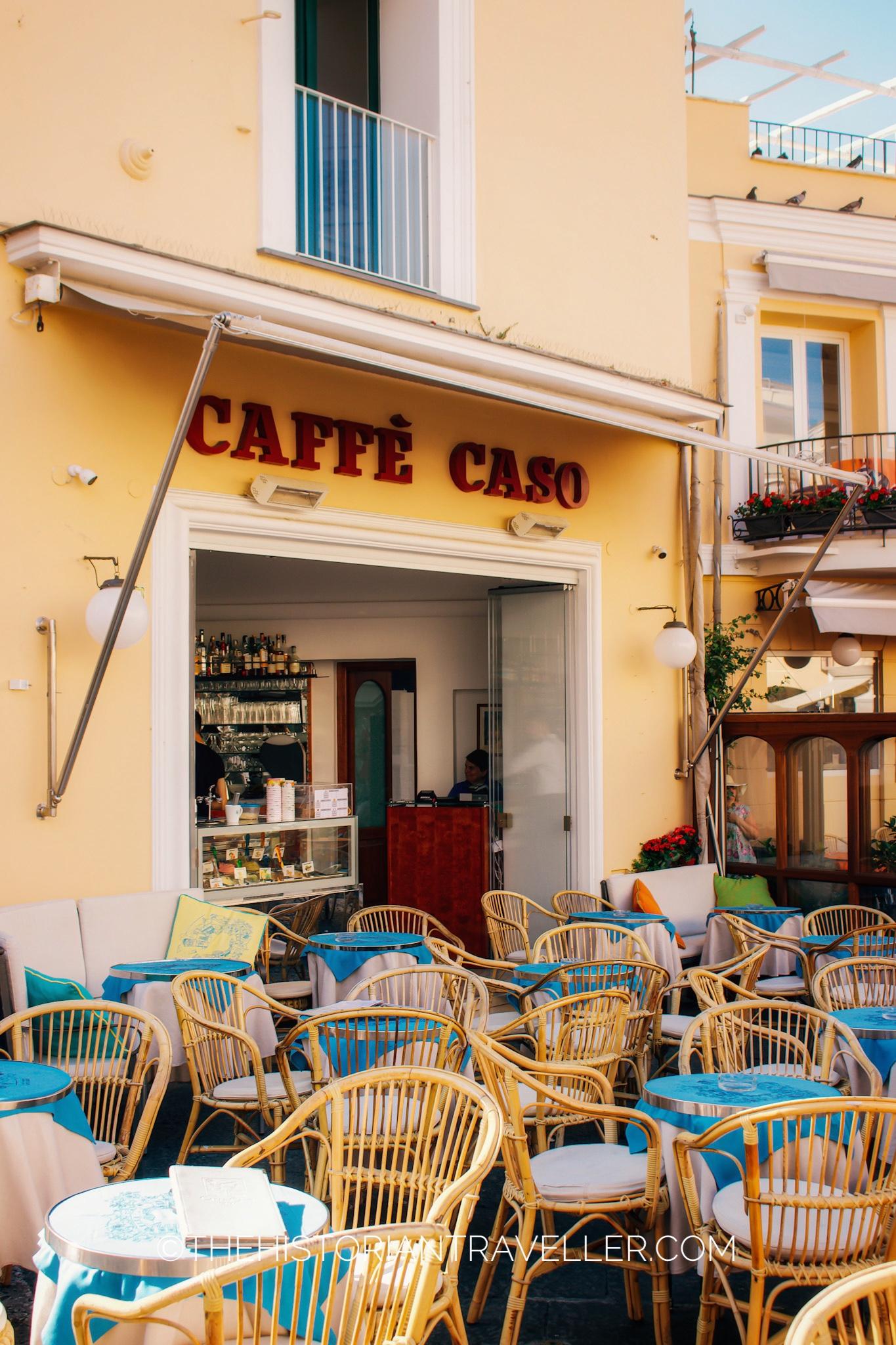 Capri town - the iconic cafe caso and it's blue coloured tables - capri scooter itinerary