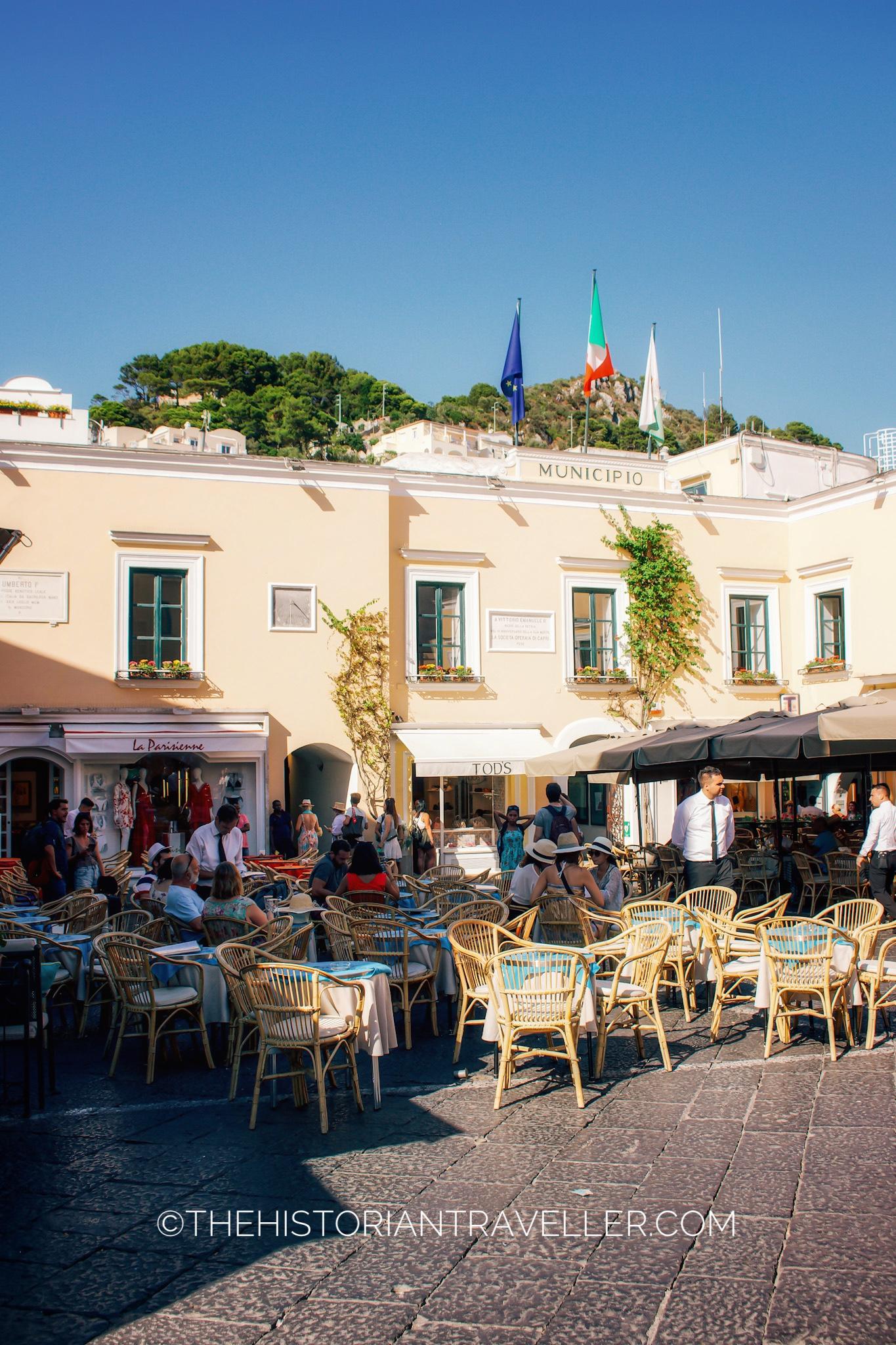Piazzetta of Capri town and its cafes