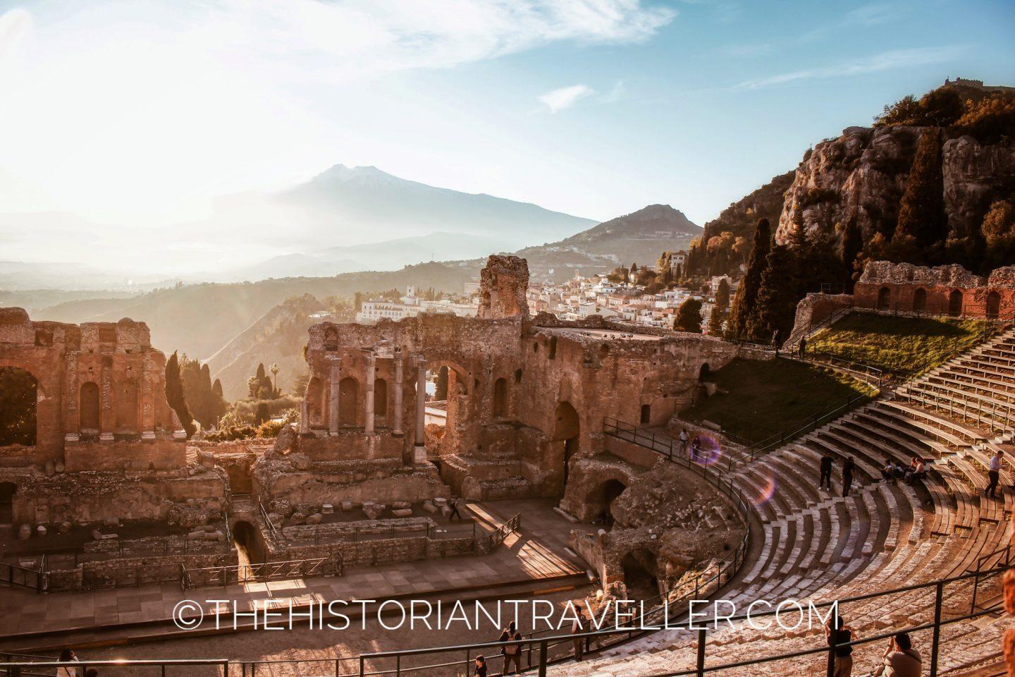 An insider's guide to Taormina - Ancient Theatre during the golden hour with Mt. Etna on the background