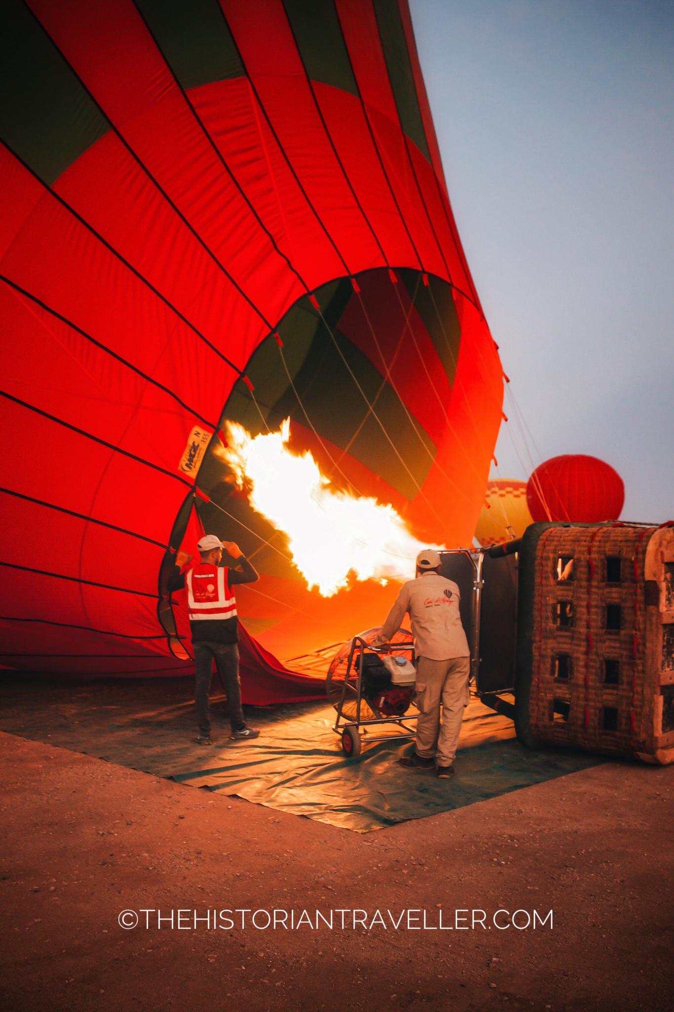 Hot air balloon in Marrakech  inflating balloon